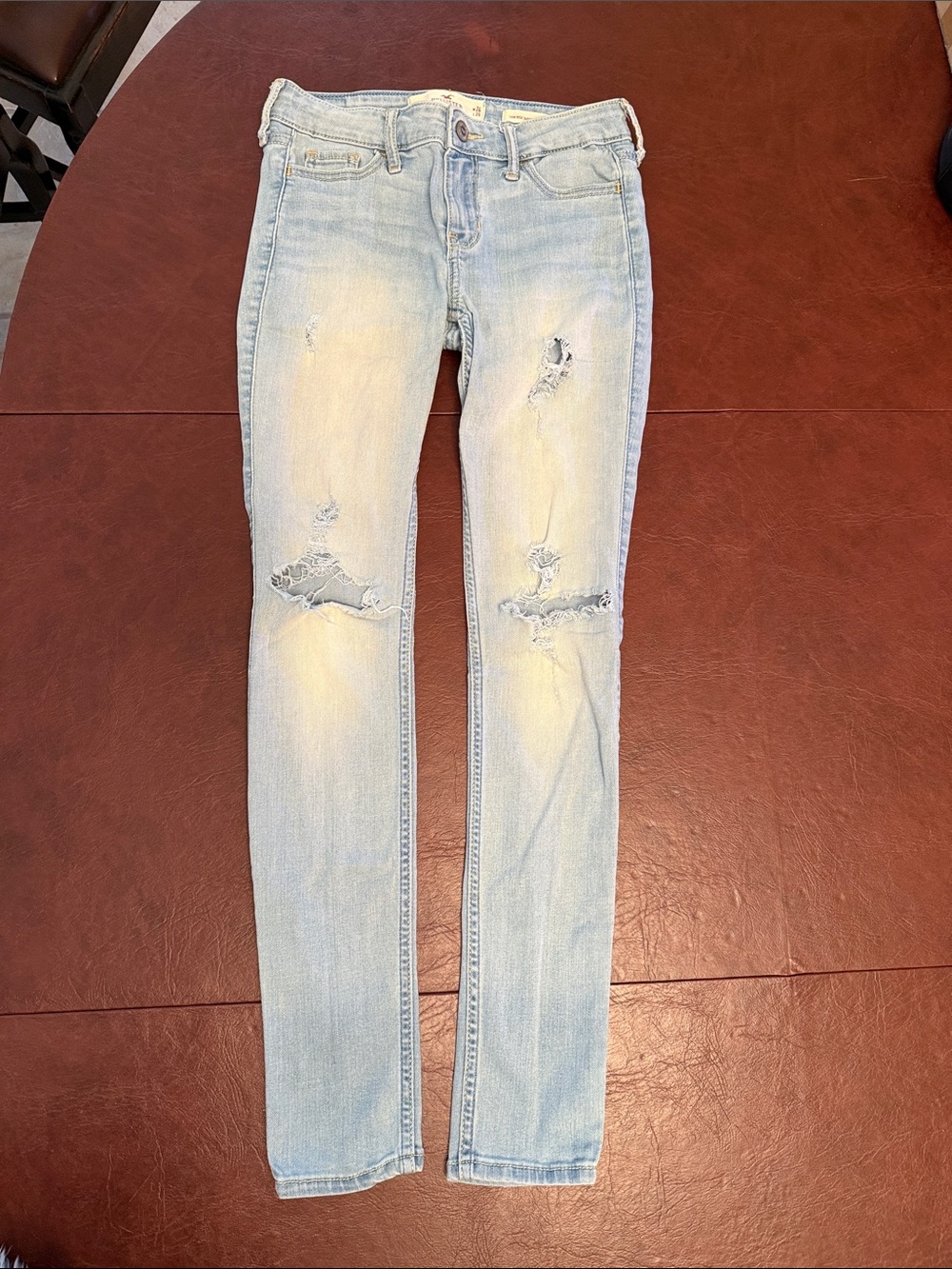Hollister Light Blue Distressed Low Rise Super Skinny Jeans